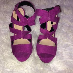 Faux suede peep toe heels